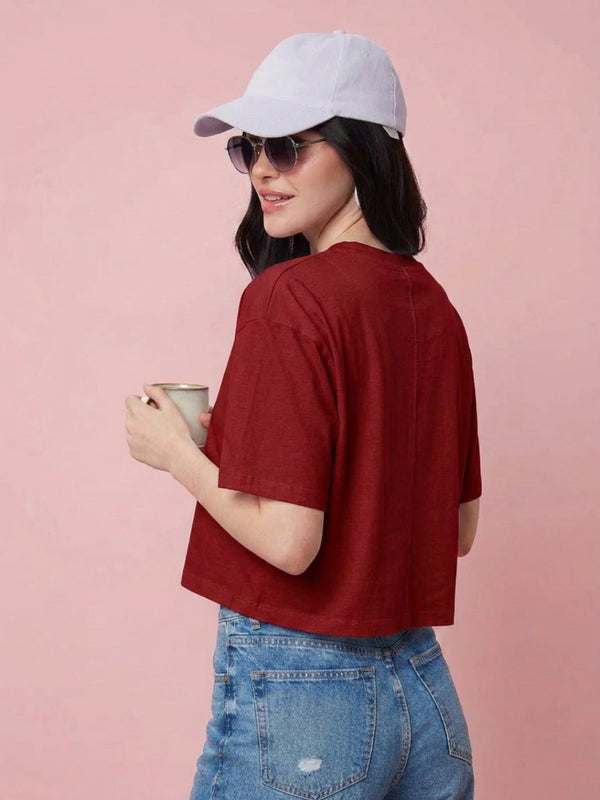 Istyle Can Maroon Boxy Crop T-Shirt View 10