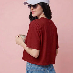 Istyle Can Maroon Boxy Crop T-Shirt View 10