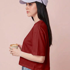 Istyle Can Maroon Boxy Crop T-Shirt View 2