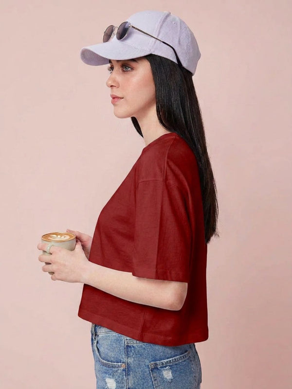 Istyle Can Maroon Boxy Crop T-Shirt View 2
