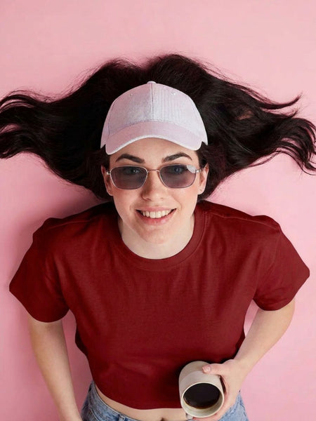 Istyle Can Maroon Boxy Crop T-Shirt View 4