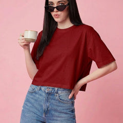 Istyle Can Maroon Boxy Crop T-Shirt View 5