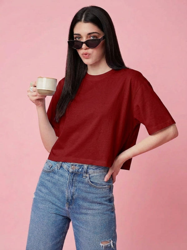 Istyle Can Maroon Boxy Crop T-Shirt View 5