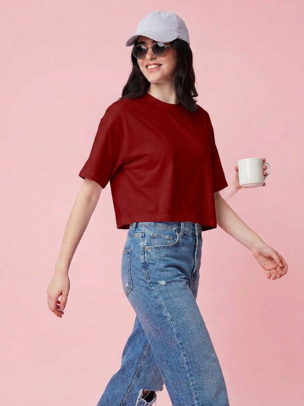 Istyle Can Maroon Boxy Crop T-Shirt View 6