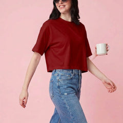 Istyle Can Maroon Boxy Crop T-Shirt View 6
