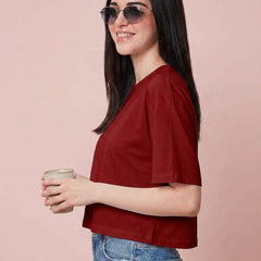 Istyle Can Maroon Boxy Crop T-Shirt View 8