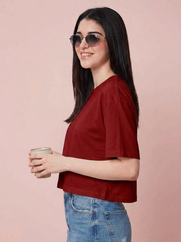 Istyle Can Maroon Boxy Crop T-Shirt View 8