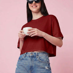 Istyle Can Maroon Boxy Crop T-Shirt View 9