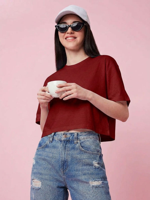 Istyle Can Maroon Boxy Crop T-Shirt View 9
