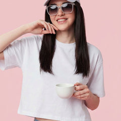 Istyle Can Women High GSM PC Cotton Boxy Crop T-Shirt White Front View