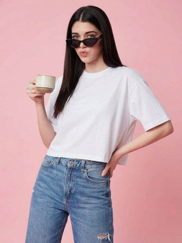 Istyle Can White Boxy Crop T-Shirt View 3