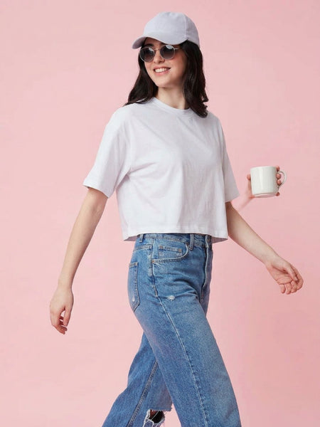 Istyle Can White Boxy Crop T-Shirt View 4