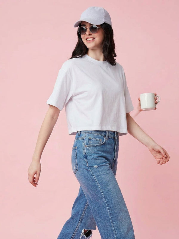 Istyle Can White Boxy Crop T-Shirt View 4