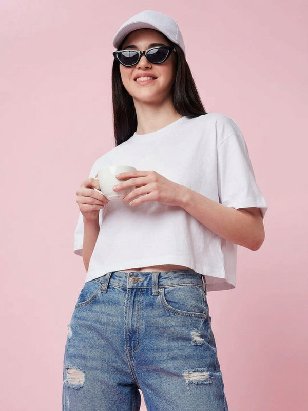 Istyle Can White Boxy Crop T-Shirt View 9