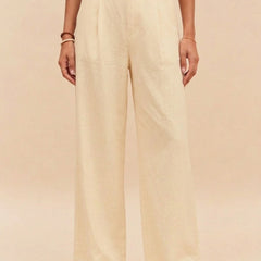 Beige peplum top and wide-leg trouser co-ord set additional image