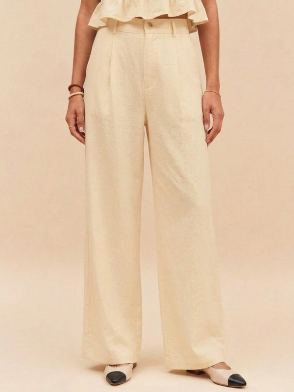 Beige peplum top and wide-leg trouser co-ord set additional image