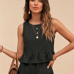 Black peplum top and wide-leg trouser co-ord set additional image
