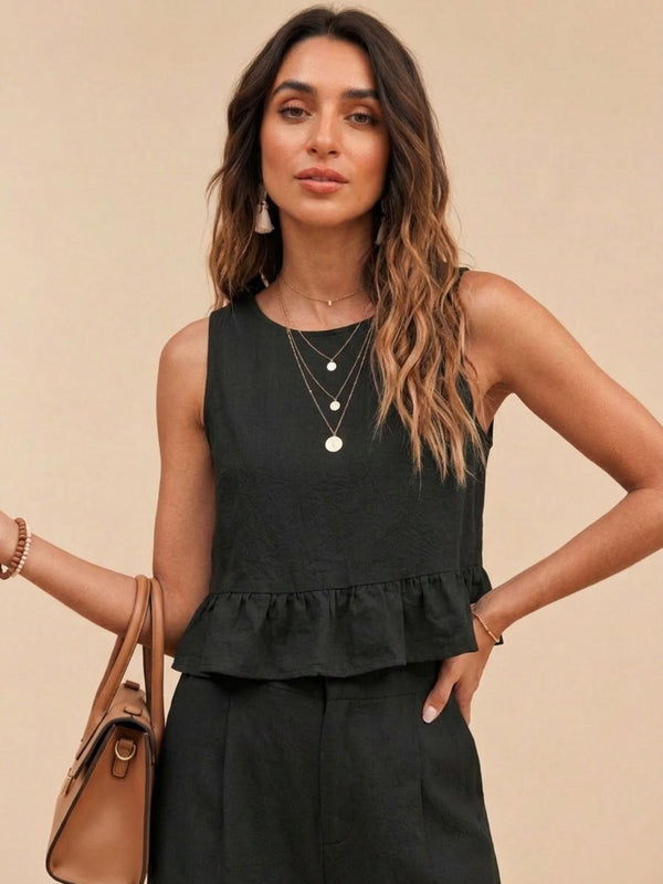 Black peplum top and wide-leg trouser co-ord set additional image