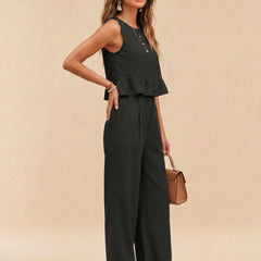 Black peplum top and wide-leg trouser co-ord set additional image