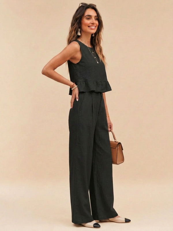 Black peplum top and wide-leg trouser co-ord set additional image