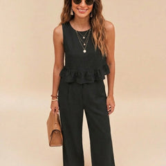 Black peplum top and wide-leg trouser co-ord set additional image
