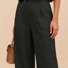 Black peplum top and wide-leg trouser co-ord set additional image