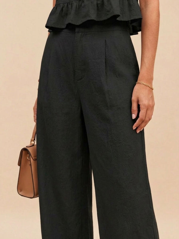 Black peplum top and wide-leg trouser co-ord set additional image