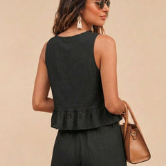 Black peplum top and wide-leg trouser co-ord set additional image