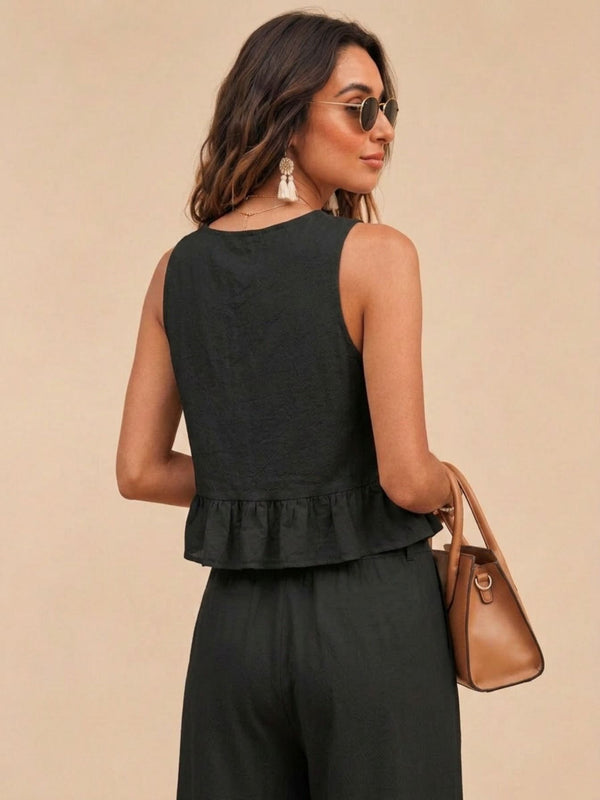 Black peplum top and wide-leg trouser co-ord set additional image