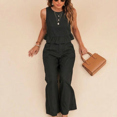 Black peplum top and wide-leg trouser co-ord set additional image