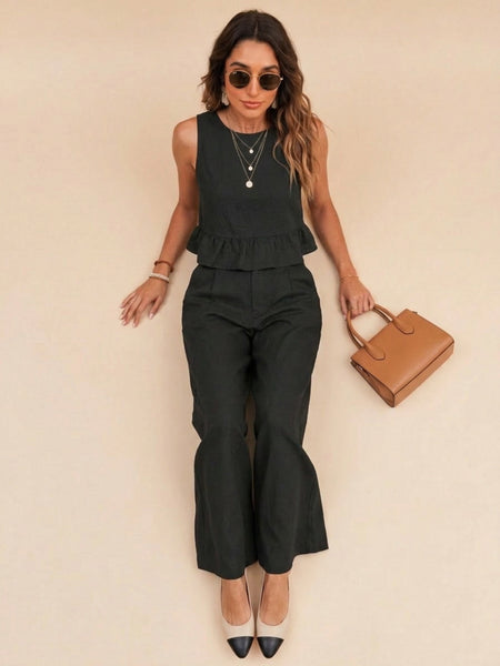 Black peplum top and wide-leg trouser co-ord set additional image
