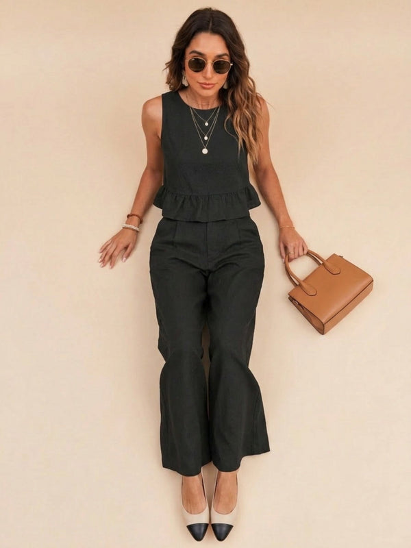 Black peplum top and wide-leg trouser co-ord set additional image