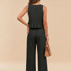 Black peplum top and wide-leg trouser co-ord set additional image