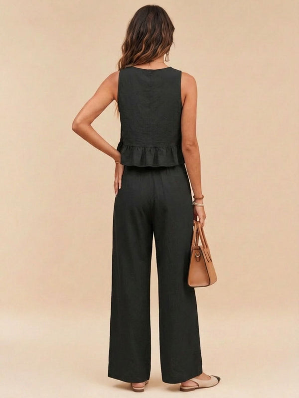 Black peplum top and wide-leg trouser co-ord set additional image