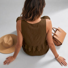 Brown peplum top and wide-leg trouser co-ord set additional image