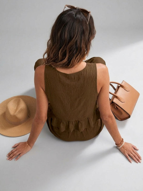 Brown peplum top and wide-leg trouser co-ord set additional image