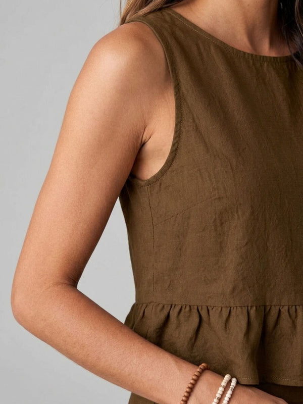 Brown peplum top and wide-leg trouser co-ord set additional image