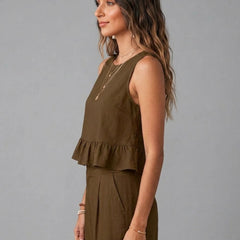 Brown peplum top and wide-leg trouser co-ord set additional image
