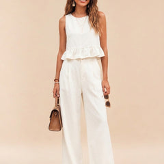 Off White peplum top and wide-leg trouser co-ord set front image
