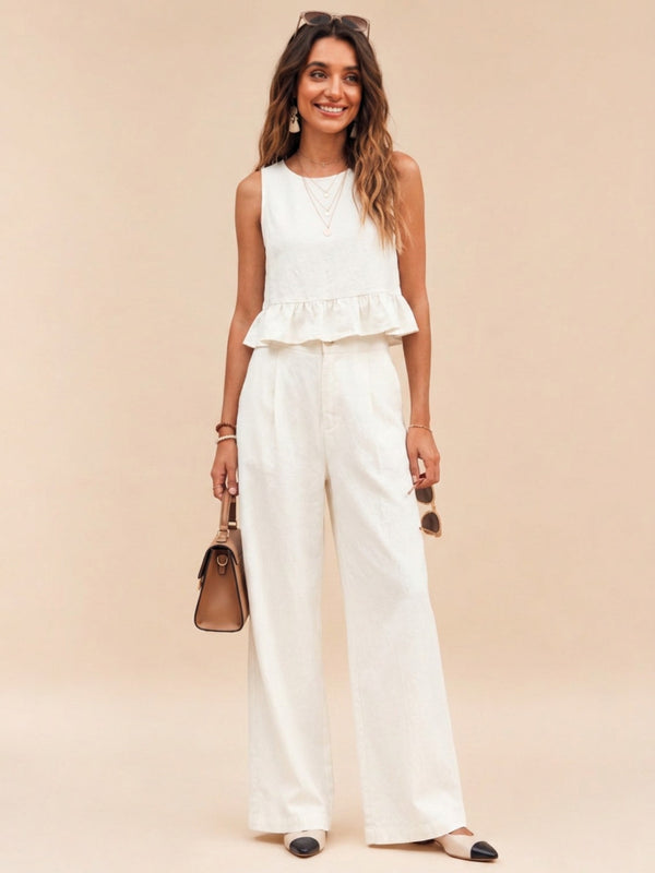 Off White peplum top and wide-leg trouser co-ord set front image