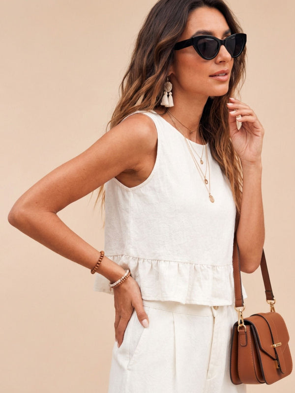 Off White peplum top and wide-leg trouser co-ord set additional image