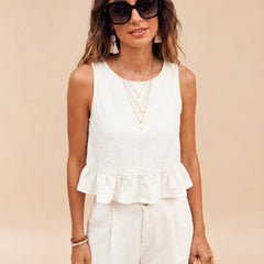 Off White peplum top and wide-leg trouser co-ord set additional image
