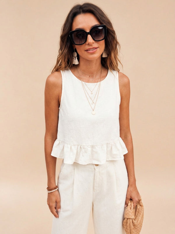 Off White peplum top and wide-leg trouser co-ord set additional image