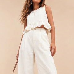 Off White peplum top and wide-leg trouser co-ord set additional image