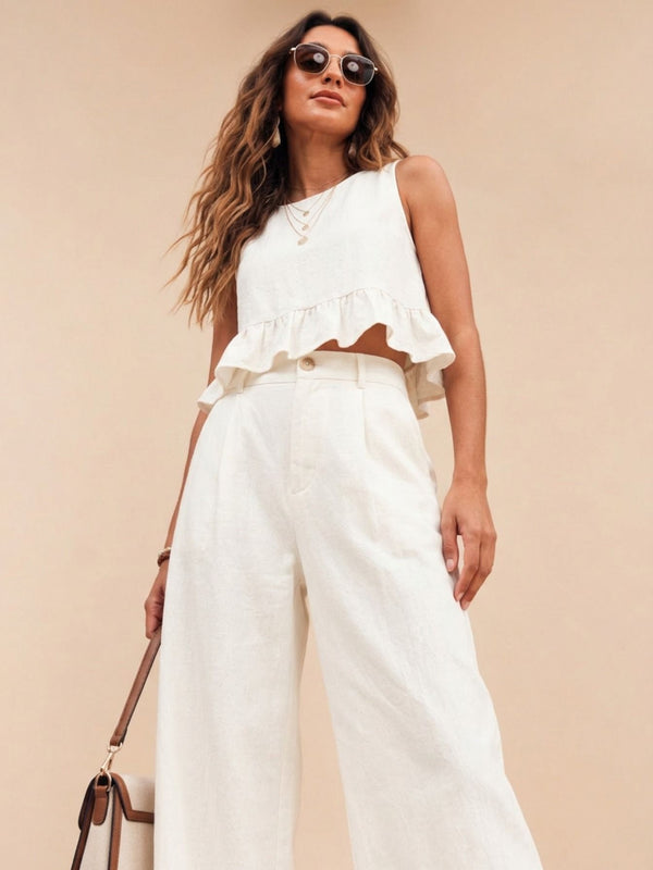 Off White peplum top and wide-leg trouser co-ord set additional image