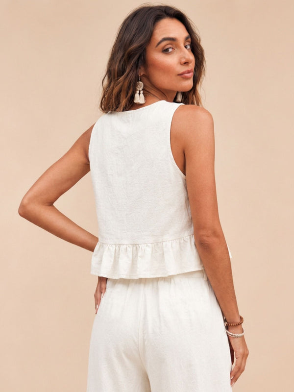Off White peplum top and wide-leg trouser co-ord set additional image