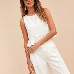 Off White peplum top and wide-leg trouser co-ord set additional image