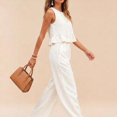 Off White peplum top and wide-leg trouser co-ord set additional image