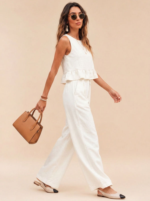 Off White peplum top and wide-leg trouser co-ord set additional image