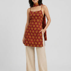 Istyle Can Women Printed Cotton Tunic, Wide-Leg Trousers & Dupatta 3-Piece Co-Ord Set